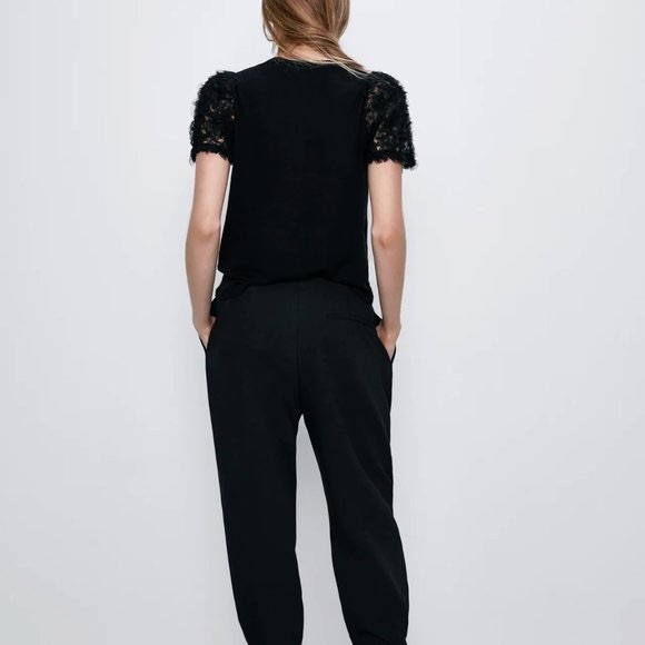 NWT Zara black contrast short sleeve sweater top - Picture 3 of 6